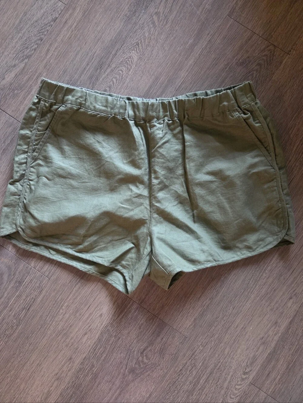 Quince Linen Blend Olive/Army Green Athletic Pull-On Shorts Size L